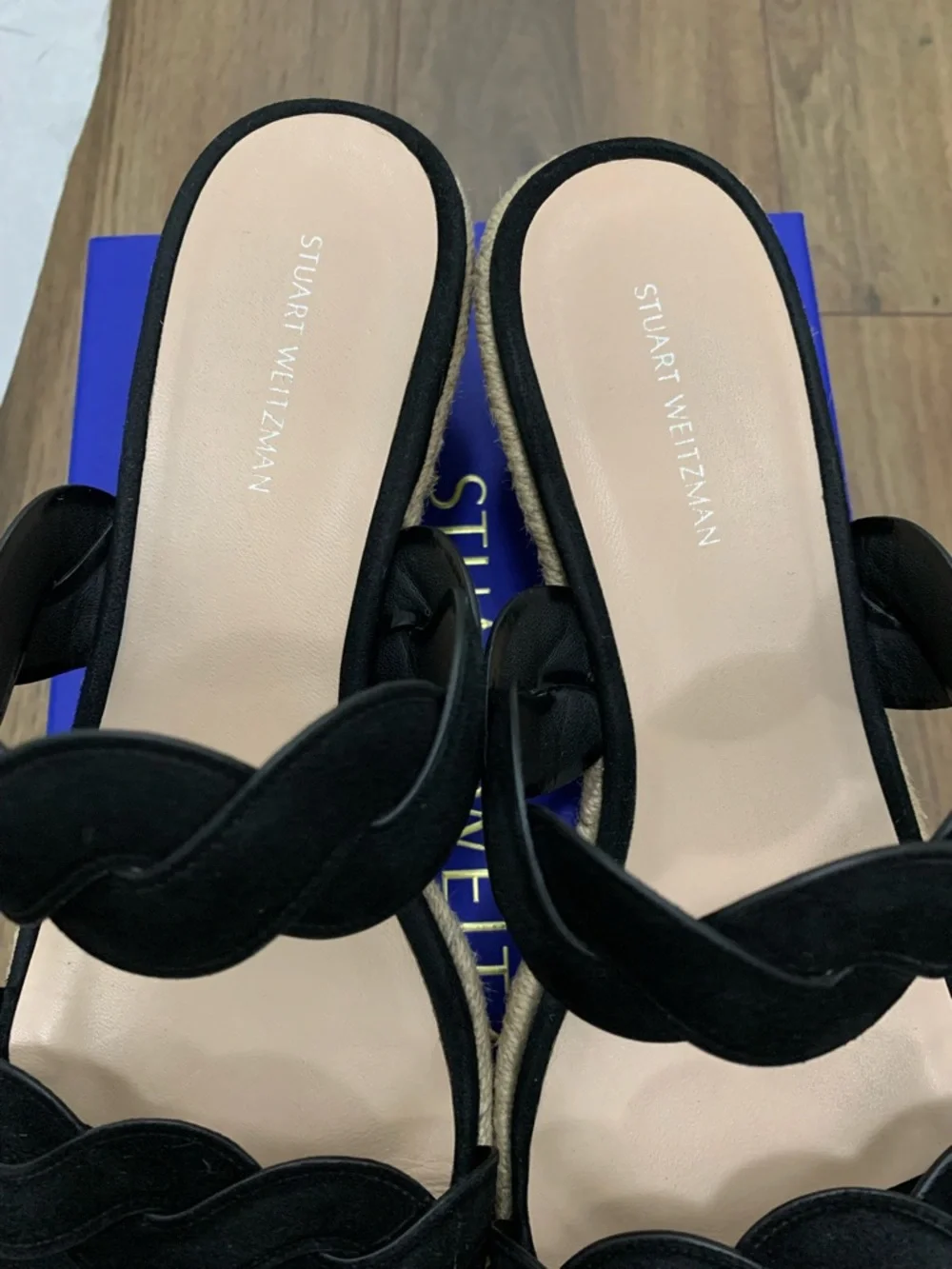 Stuart Weitzman women’s Black Twist Suede Espadrille Wedge Slide Sandal size 9.5 - Picture 5 of 14